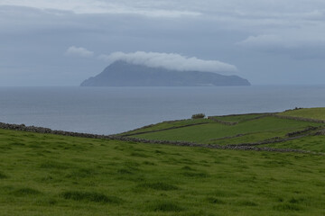 Pico island covered with clouds Azores Portugal