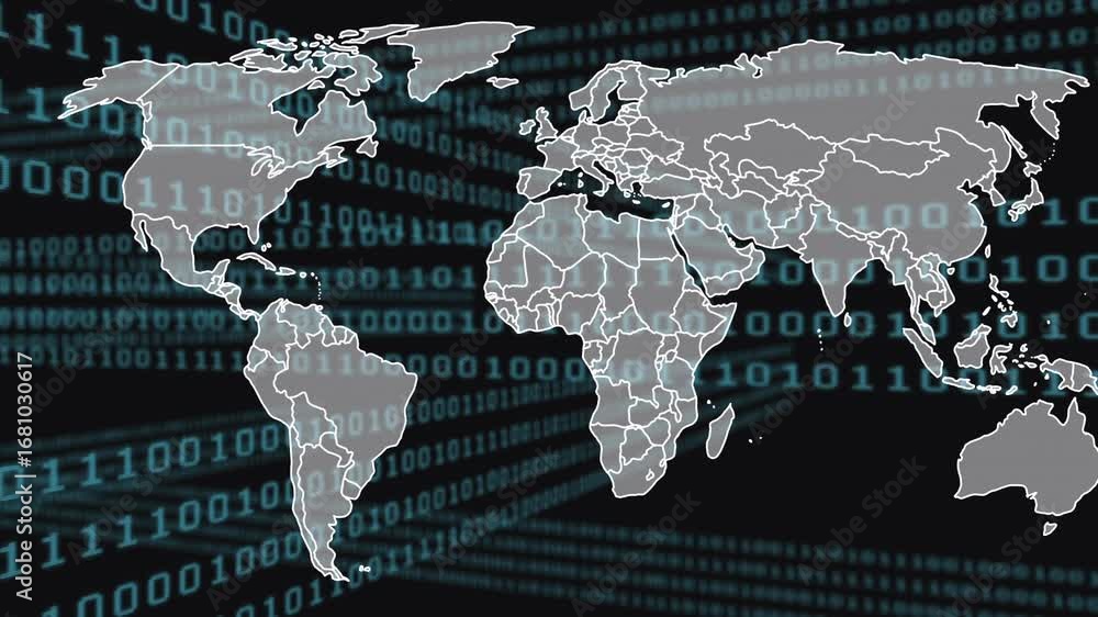 Poster animation of data processing over world map
