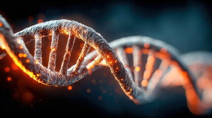 Intricate depiction of a glowing dna strand, highlighting genetic and scientific concepts.