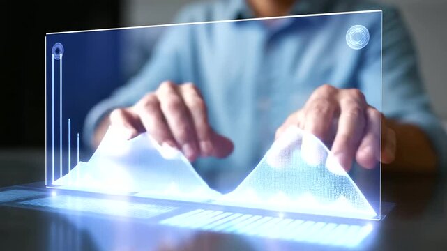 Data Analysts Works on Edge interface showcasing advanced business analytics and predictive modeling, Using Data Visuals, Touch Gestures, and Real-Time Feedback in Modern Workspace