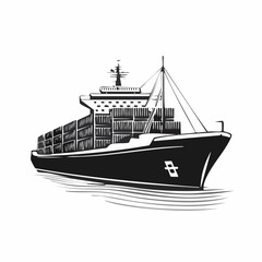 Cargo Ship Vector Isolated Stock Illustrations on white background.