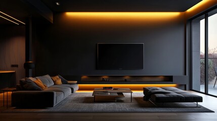 Modern living room design contemporary home interior photography urban environment wide-angle view minimalist concept for stylish spaces