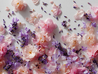 Beautiful arrangement of delicate pink and purple flower petals.