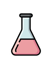 Laboratory Erlenmeyer flask with pink liquid and light blue liquid on transparent background