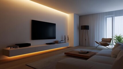 Modern living room design contemporary home interior space cozy atmosphere wide-angle view minimalist aesthetic for stylish interiors