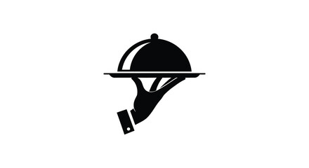 Black silhouette of a cloche with a knife on a serving tray