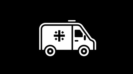 Simple ambulance graphic icon, black background