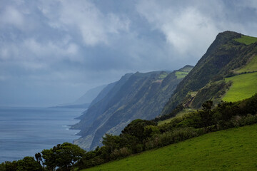 Picturesque coastline cliffs in Azores islands Pico island Portugal