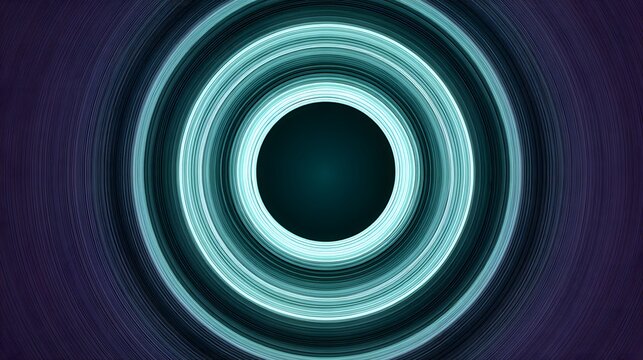 Concentric glowing turquoise rings on dark purple background abstract circle