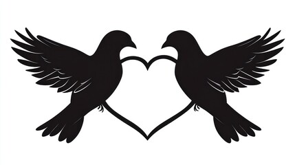 Obraz premium Two doves in heart shape, love, romantic, silhouette, graphic design, for Valentine's Day, or wedding invitations