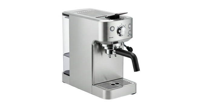 Stainless Steel Espresso Machine with Chrome Accents.