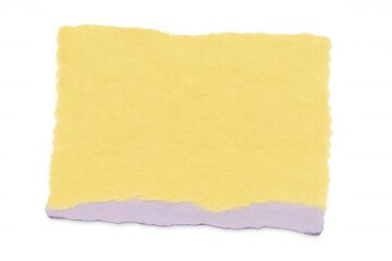 Obraz premium Torn piece of yellow paper with purple back isolated on transparent background, creating a simple yet striking visual