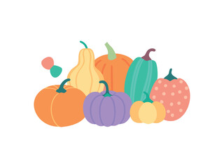 Variety of Pumpkins and Gourds on Transparent Background