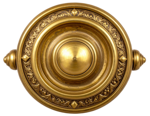 Close-Up of Ornate Vintage Brass Doorknob with Detailed Engravings, Dark Background, Transparent Background PNG