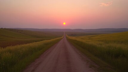 Empty Country Road at Sunrise