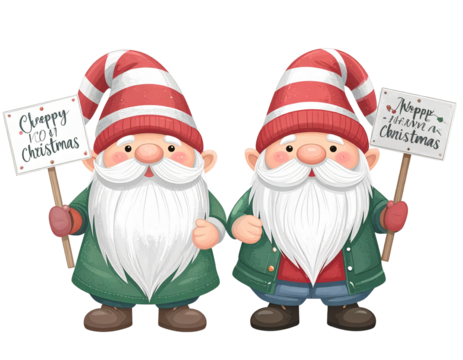 Christmas Gnomes vector set. Christmas quotes. Cute elf isolated on white