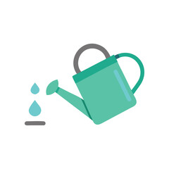 Green watering can pouring drops of water onto soil surface