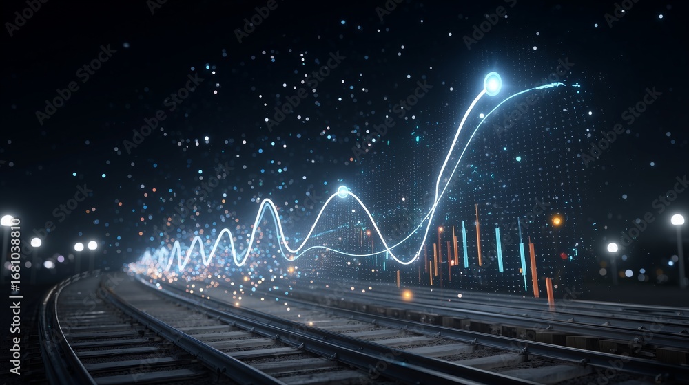 Poster close-up of smart electric grid infrastructure with real-time energy flow and data analytics overlay