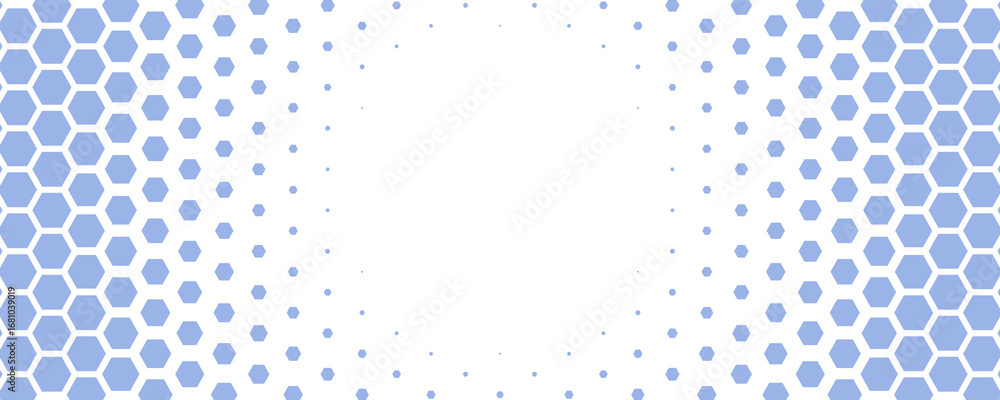 Poster blue white hexagon honeycomb pattern fading geometric shape texture. abstract futuristic background 