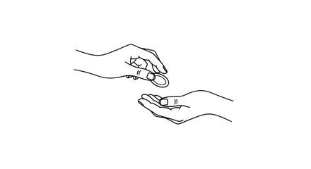 Generous hand passing coin to open palm, symbolize giving