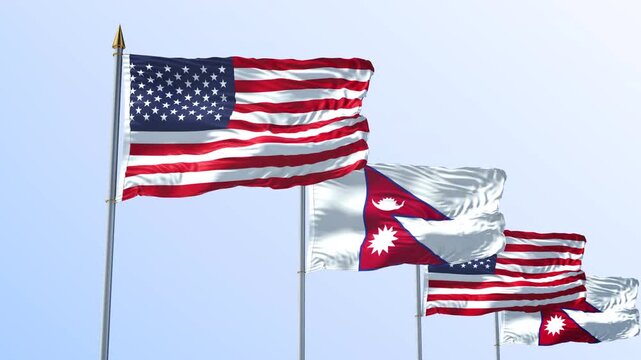 A Row Of United States And Nepal Flag