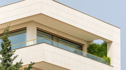 Fototapeta premium A contemporary residential house with clean architectural lines, bathed in soft daylight, reflecting sustainable living.