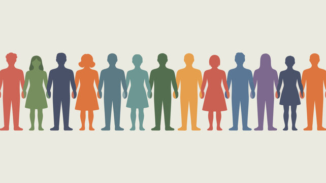 A diverse group of people standing together holding hands in a row representing unity and cooperation concept - Powered by Adobe