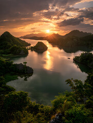 Scenic Tropical Island Landscape at Golden Hour Sunset