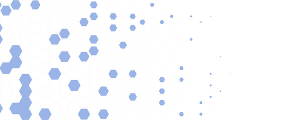 Blue white Hexagon honeycomb pattern fading geometric shape texture. Abstract futuristic background for technology, science, data UI design, skin care medical product, web banner. Vector backdrop