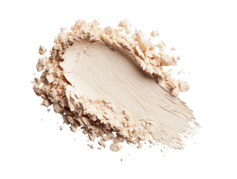 Light beige powder smudged on black background.  A swathe of powder is smeared across a cluster of the same powder, creating a textured, uneven spread