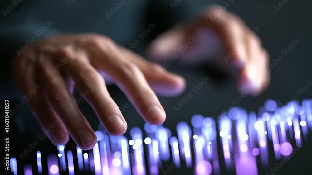 Poster data analysts works on business users utilizing a holographic interface for self-service analytics.,