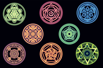 Alchemical Sacred circle Symbols Set