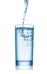 water splash in glass on white background