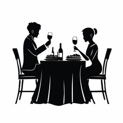 Couple Dinner Silhouette Vector. Silhouette Couple Restaurant Stock Illustrations