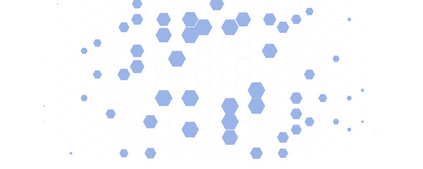 Blue white Hexagon honeycomb pattern fading geometric shape texture. Abstract futuristic background for technology, science, data UI design, skin care medical product, web banner. Vector backdrop