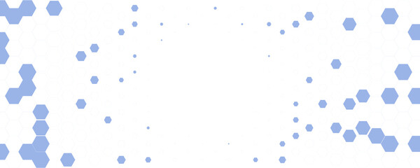 Blue white Hexagon honeycomb pattern fading geometric shape texture. Abstract futuristic background for technology, science, data UI design, skin care medical product, web banner. Vector backdrop