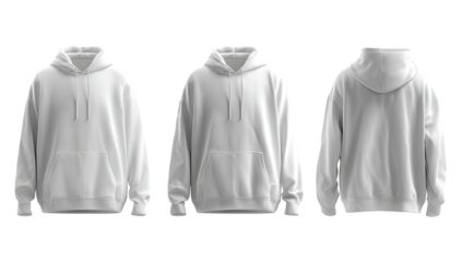 Three views of a plain white hoodie (1)