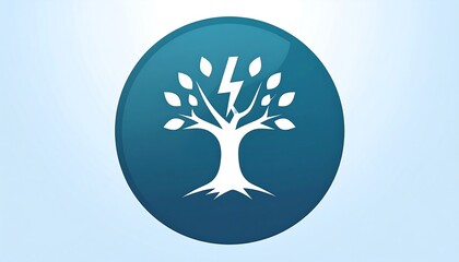 Round teal button with a tree