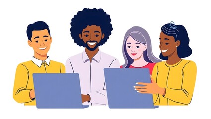 Minimal Flat Vector Illustration of Teamwork and Office Collaboration
