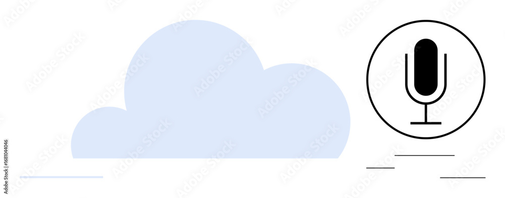 Poster blue cloud beside microphone emphasizing voice recognition, speech processing, cloud storage. ideal 