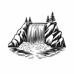 Waterfall flowing in summer image vector isolated on white background.