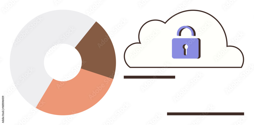 Poster cloud with lock representing security paired with a pie chart for data analysis. ideal for cybersecu
