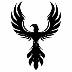 Obraz premium A black silhouette of a phoenix bird with outstretched wings and tail feathers