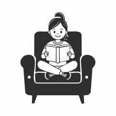 Young Cheerful Girl in Cozy Comfortable Armchair Reading Favorite Book image vector.