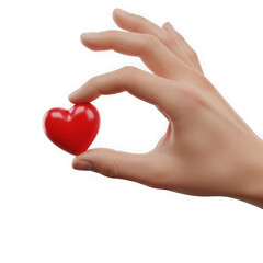 Obraz premium A hand holding a small red heart isolated on transparent background