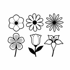 Minimalist Floral Icons Rose Lotus Tulip Vector