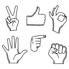Outline Illustration of Diverse Hand Gestures for Communication and Expression
