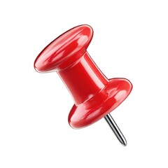 A Bright Red Pushpin Standing Vertically on a Clean White Surface, Showcasing Simplicity and Functionality in Everyday Office Supplies