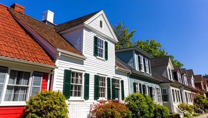 Row of colorful houses under a clear sky