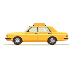 Bright Yellow Taxi Cab with Roof Sign Side View Clean Design